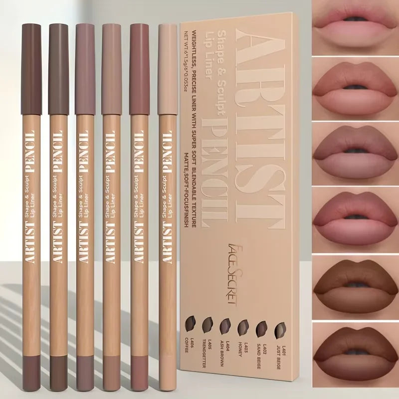 Pure Luna™ VelvetLips – 6-Piece Matte Lip Liner Set
