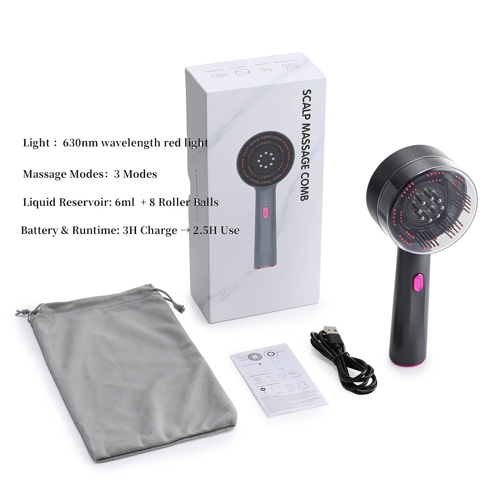 Pure Luna™ 4D Electric Scalp Vibration Massage Comb Red Light Hair Growth Massage Brush Anti Hair Loss Liquid Oil Applicator Hair Care