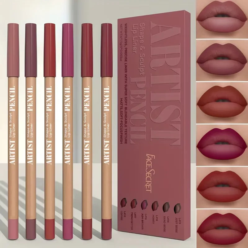Pure Luna™ VelvetLips – 6-Piece Matte Lip Liner Set